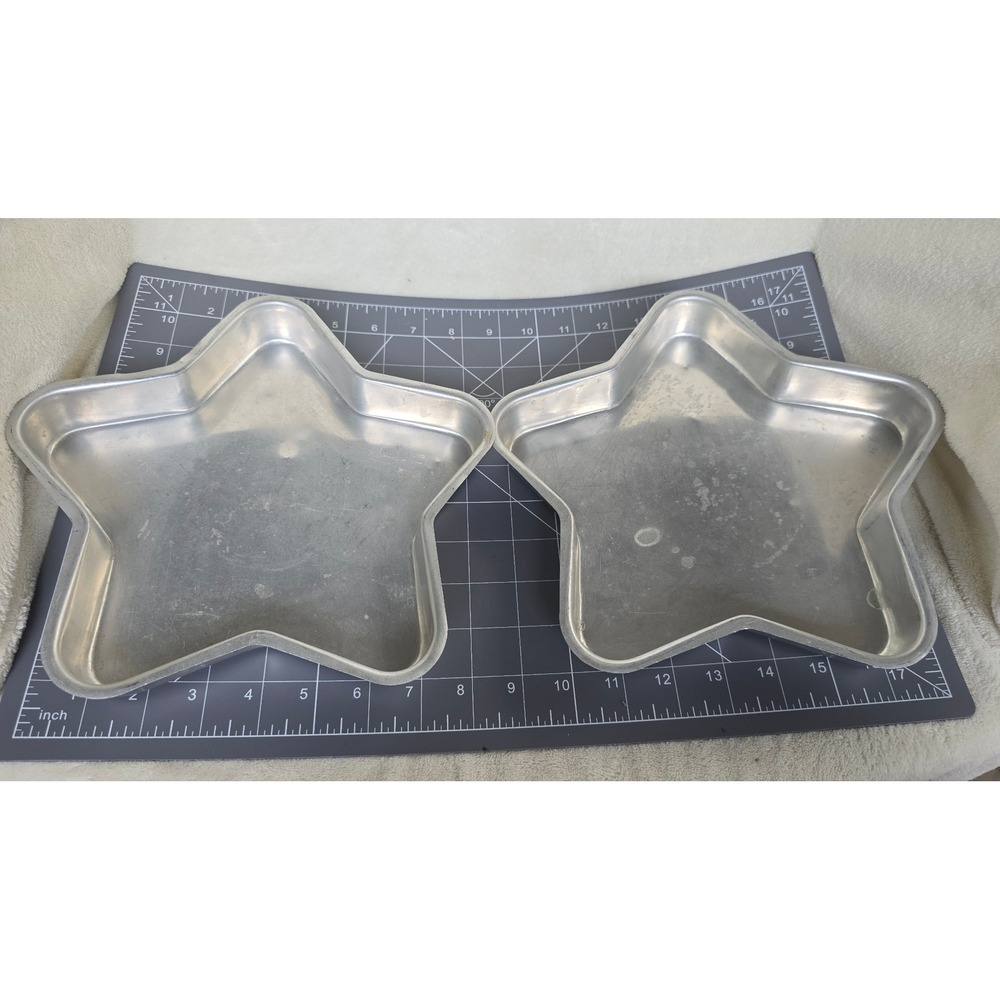 Vintage Aluminum Star Shaped Cake Pans Set of 2 Silver Celestial Baking Tins